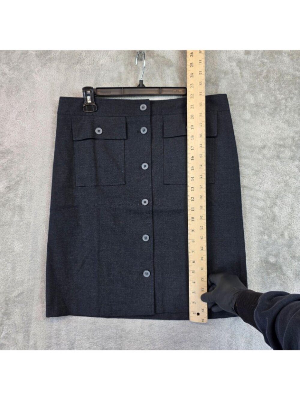 Vintage Esprit Skirt Womens 12 Gray Twill Button Front Pencil Knee Length Pocket - Picture 7 of 7